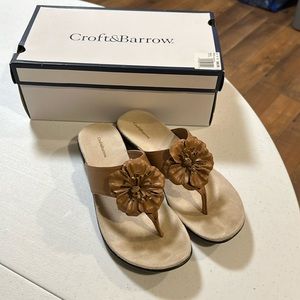 Croft & Borrow Brown Flower Slip on Sandals